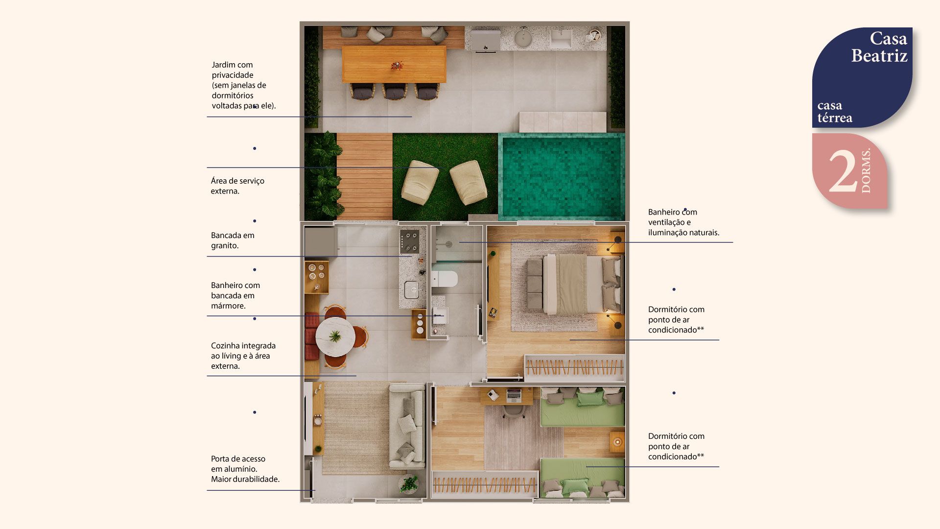 Casa Beatriz Térrea 2 Dorms.